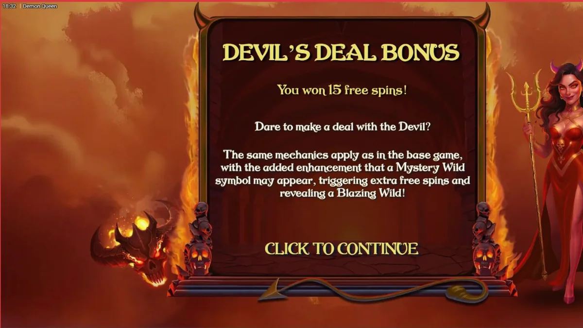 Demon Queen slot machine interface with gothic and hellish theme elements