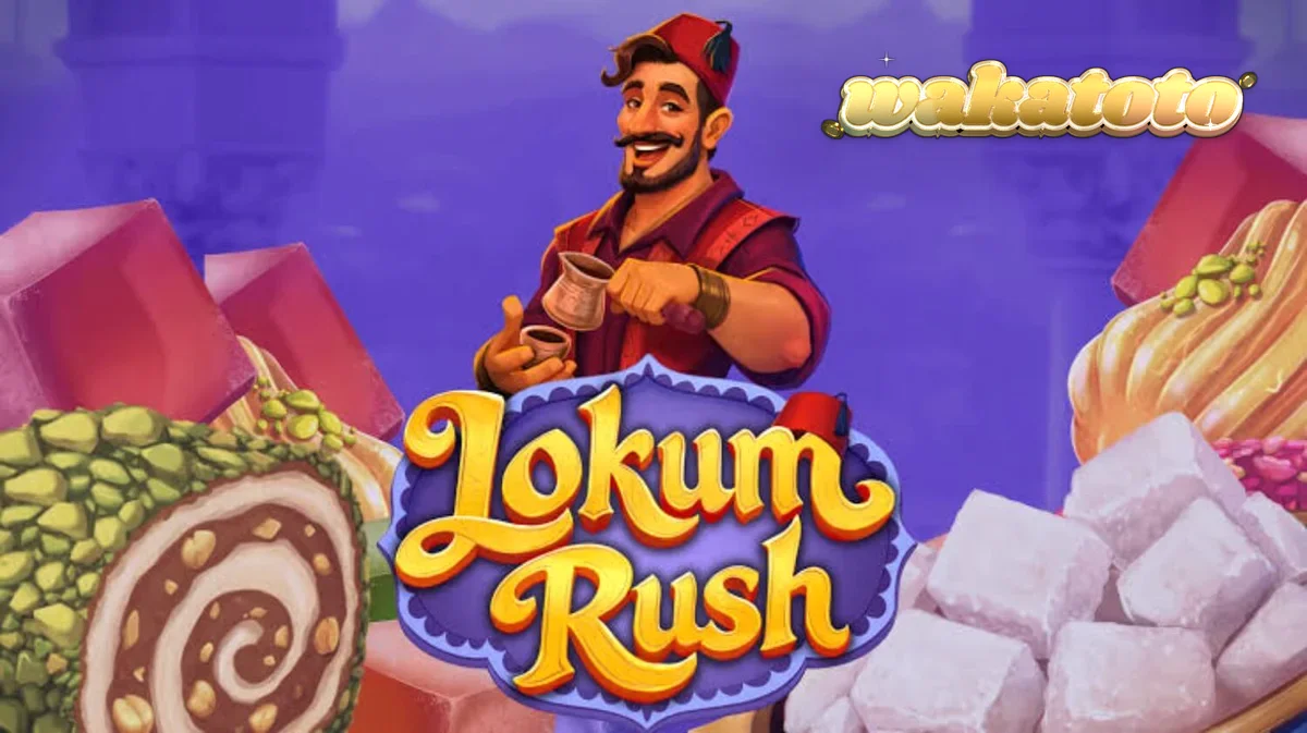 Tampilan visual slot Lokum Rush dengan tema manisan Turki yang berwarna-warni